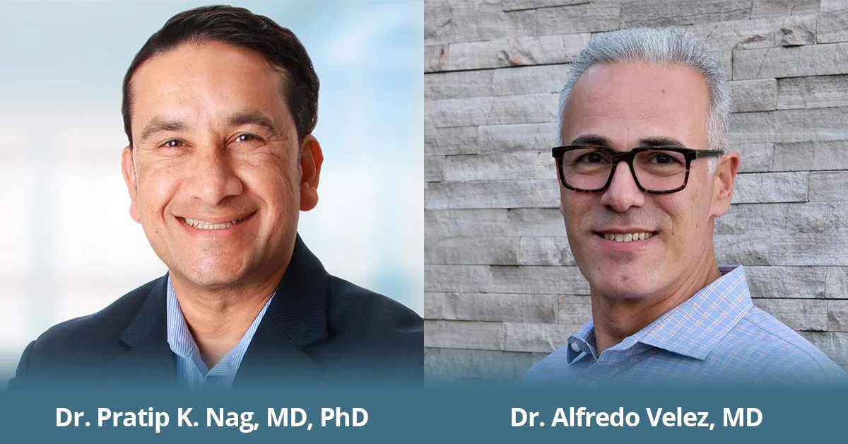 Headshots of Dr. Pratip K. Nag, MD, PhD and Dr. Alfredo Velez, MD.